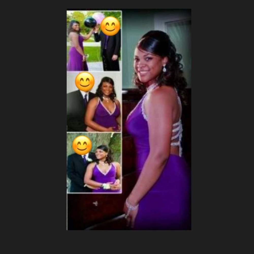 Purple Prom Dress with Jeweled Neckline and Back